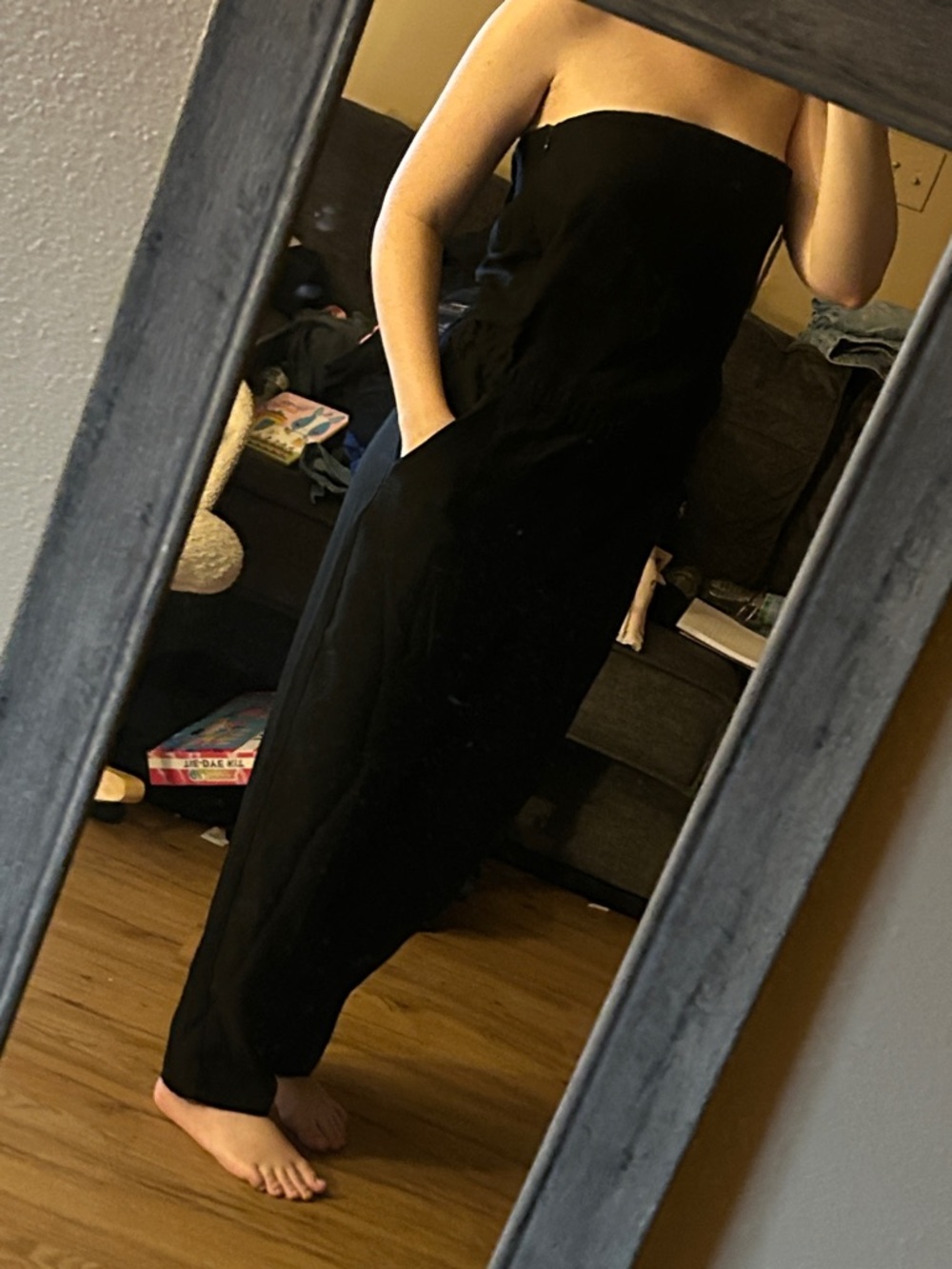 Kenneth Cole Strapless Black Jumpsuit with Side Pockets